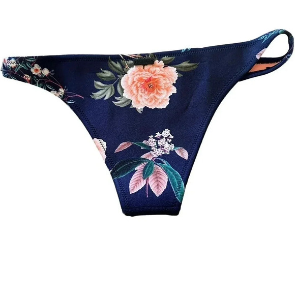 Triangl Blue Pink Floral Print Swimwear Bikini Bottoms Size Large - Picture 1 of 4